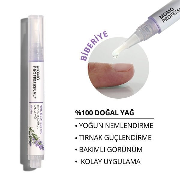 Momo Professional Biberiye Özlü Tırnak ve Kütikül Bakım Yağı Kalemi, Nemlendirici ve Güçlendirici Etki, 3 ml