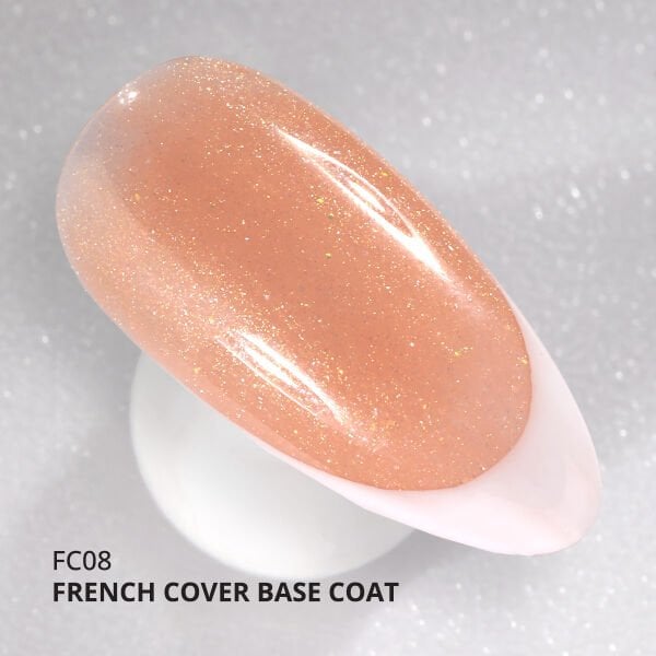 Momo Professional Kalıcı Oje French Cover Rubber Base Coat FC08, Altın Simli Açık Bronz, 10 ml