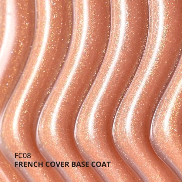 Momo Professional Kalıcı Oje French Cover Rubber Base Coat FC08, Altın Simli Açık Bronz, 10 ml