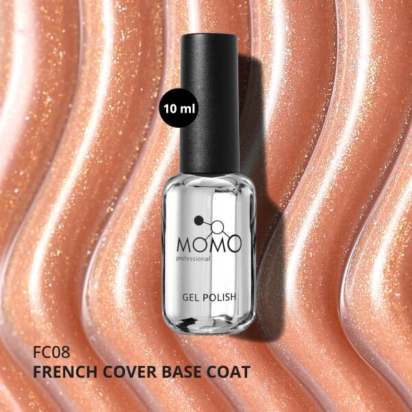 Momo Professional Kalıcı Oje French Cover Rubber Base Coat FC08, Altın Simli Açık Bronz, 10 ml
