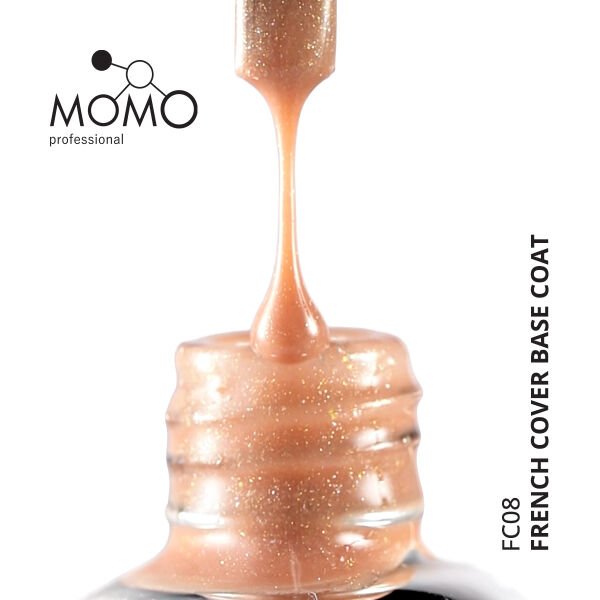 Momo Professional Kalıcı Oje French Cover Rubber Base Coat FC08, Altın Simli Açık Bronz, 10 ml
