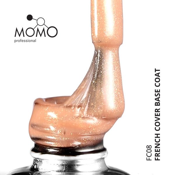 Momo Professional Kalıcı Oje French Cover Rubber Base Coat FC08, Altın Simli Açık Bronz, 10 ml