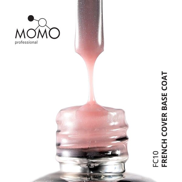 Momo Professional Kalıcı Oje French Cover Rubber Base Coat FC10, Gümüş Simli Soft Pembe, 10 ml