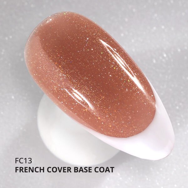 Momo Professional Kalıcı Oje French Cover Rubber Base Coat FC13, Altın Simli Koyu Bronz, 10 ml