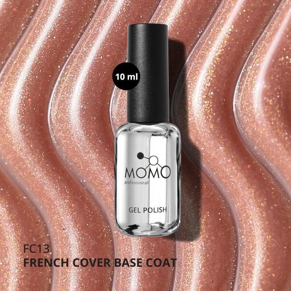 Momo Professional Kalıcı Oje French Cover Rubber Base Coat FC13, Altın Simli Koyu Bronz, 10 ml