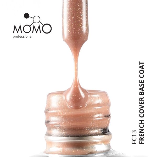 Momo Professional Kalıcı Oje French Cover Rubber Base Coat FC13, Altın Simli Koyu Bronz, 10 ml