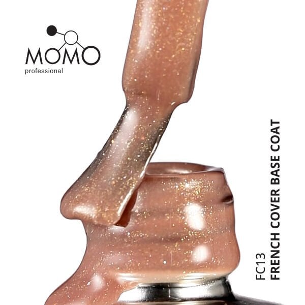 Momo Professional Kalıcı Oje French Cover Rubber Base Coat FC13, Altın Simli Koyu Bronz, 10 ml